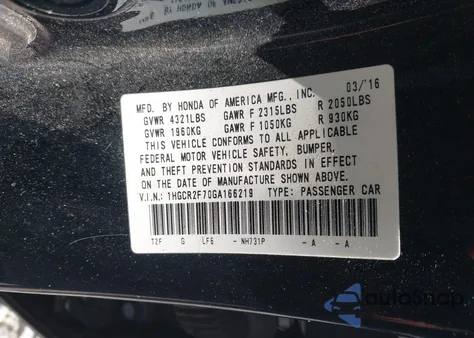 2016 Honda Accord Ex from USA, damaged, VIN 1HGCR2F70GA166219